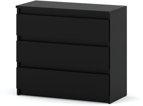 MRBLS Kommode mit 3 Schubladen Sideboard Schubladenschrank Kleiderschrank Modern Möbel mit Schubladen für Ihr Schlafzimmer (Schwarz Matt) – 80 x 71,5 x 33,5 cm (B/H/T)