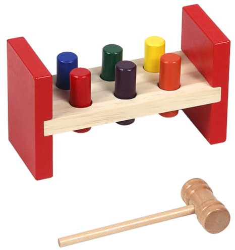 Abaodam 1 Set Wooden Peg Hammer Bench Toys, Pounding Bench with Pegs and Mallet Color Cognitive Wooden Mallet Toys for Percussion Early Developmental Toys