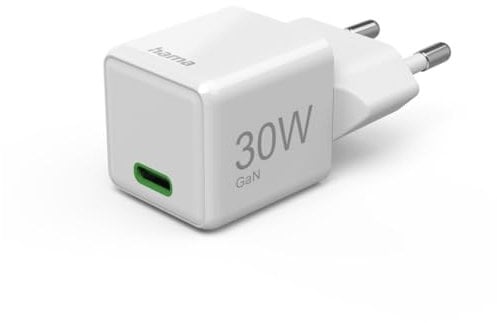 Hama Schnellladegerät (Ladegerät mit USB-C unterstützt Power Delivery und Qualcomm Quick Charge, 30 W, Super-Mini-Format 2,85 x 2,85 x 3,10 cm, GaN Charger, ideal für iPhone) weiß