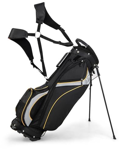 GYMAX Sac Trépied de Golf, Sac de Golf avec 8 Séparateurs de Haut, 7 Poches Zippées, Sac Isotherme, Sangle Double et Capuche de Pluie, Sac de Golf Portable Léger de 2 kg pour Hommes et Femmes