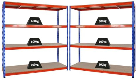 PROREGAL Mega Deal 2X Profi Schwerlastregal Bison, HxBxT 200x200x60cm mit Fachlast 600kg, 4 Fachböden, Blau-Orange, Steckregal Garagenregal Lagerregal Werkstattregal Weitspannregal