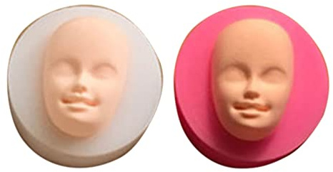 Ukbzxcmws Silikonform für Puppenkopf, Babyparty, Fondant, Kuchen, Ton, Seife, Harz, Schokolade, menschliches Gesicht, Form für Ton, 3D-Puppenkopf, Babykopf-Form in Rosa