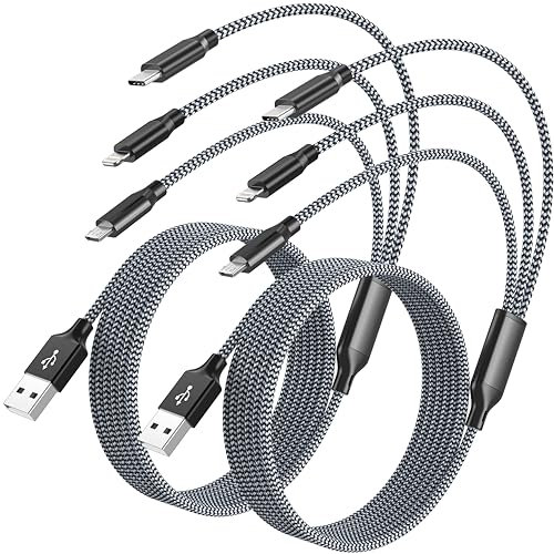Multi Charging Cable 2pack 4FT 3 in 1 Charger Cord, Multiple iPhone Charger Lightning Wire Nylon Braided MFi Certified Universal for Apple USB Type c Micro Phone