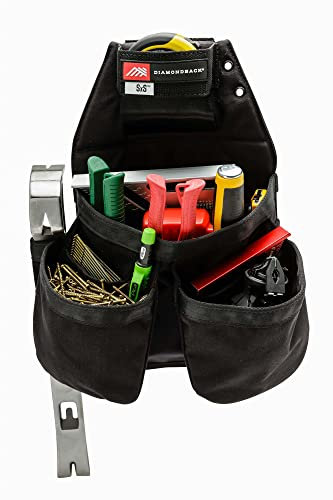 Diamondback SxS Pouch - Ideal Carpenter & Electrician Tool Pouches for Nuts, Strip Nails & Fasteners - Tool Belt Pouches - Hook & Loop Tool Belt Utility Pouch (Black - Right Side)