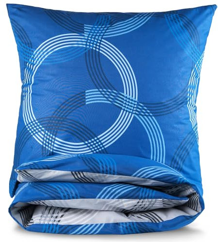 MALIKA Bettwäsche 155x220 Baumwolle, 2-teiliges Set, Kreismuster, Wende Bettbezug 155 x 220 cm, Kissenbezug 80x80 cm, Renforcé, atmungsaktiv, maschinenwaschbar, Blau