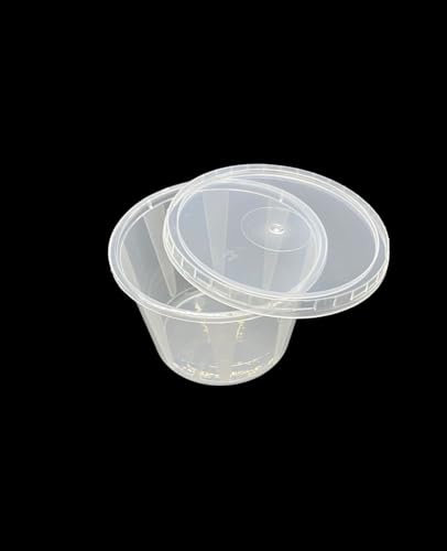 50 x 4oz | Round Food Containers | Lids Sauce Pots | Plastic Pots with Seperate Lids | Sauce Cups Take Away | Deli Pots | ICE Cream Tubs | BPA Free (50, 4oz)