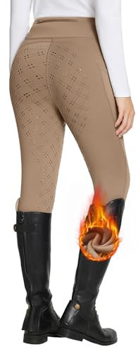 BALEAF Damen Winter-Reithose Fleece-Reithose Vollbesatz Reithose Reißverschluss-Taschen Leggings Braun XL