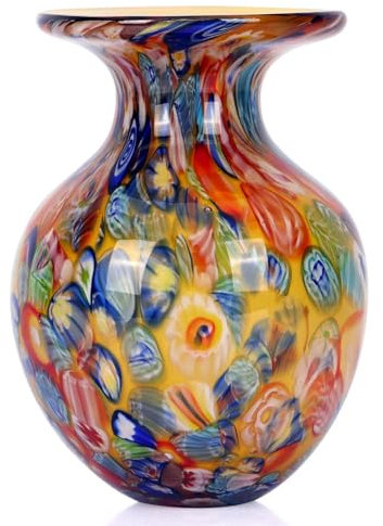 Mundgeblasene Glasvase, bunte dekorative Glasvase, Glaskunstvase für Bücherregal, Couchtisch, Bodenmantel, Eingangstisch, TV-Schrank und Esstisch, Tafelaufsatz, dekorative Blumenvase (Orange)