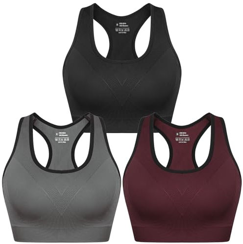 Sykooria Damen Sport BH Gepolstert Bustier Damen BH ohne Buegel Racerback Push up BH mit Farbverlauf Sport Top für Yoga Fitness, 341-Schwarz+Dunkelgrau+Weinrot, M