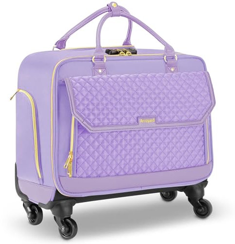 Arcoyard Rolling Laptop Bag, Briefcase for Women and Men with 4 Spinner Wheels and Handle, Roller Computer Bag for Work Travel Carry On, TSA Friendly Design, Purple, M, Diamond Pattern