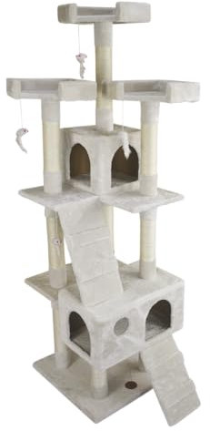 JACK AND VANILLA, Rascador Elegante para Gatos, diseño Moderno y Limpio, Materiales duraderos, fácil de Mantener, Dimensiones 50 x 50 x 170 cm, Color Crema, Modelo rascador