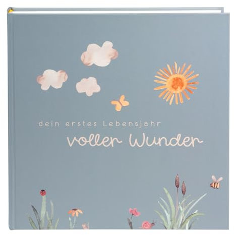 goldbuch 15 512 Babyalbum voller Wunder Wiese mit Blumen-Motiv, Leinenstruktur Fotoalbum mit 58 weißen Blankoseiten, Pergamin & 4 illustrierte Seiten, Album, Papier, ca. 30 x 31 x 4 cm, Salbeigrün