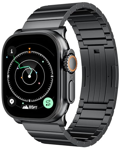 LULULOOK Correa de titanio para Apple Watch Ultra 2/Ultra, Titanium 2, 49 mm, con DLC resistente a los arañazos y cierre plegable oculto, ajustable de 6 mm Microlink correas de repuesto para iWatch