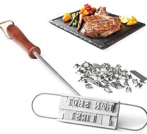 Barbecue Branding Iron, Stainless Steel BBQ Brander BBQ Meat Branding Iron with 55 Interchangeable Letters Barbecue Grill Branding Iron Grill Utensils for Branding Steaks, Burgers, Chicken, Meat