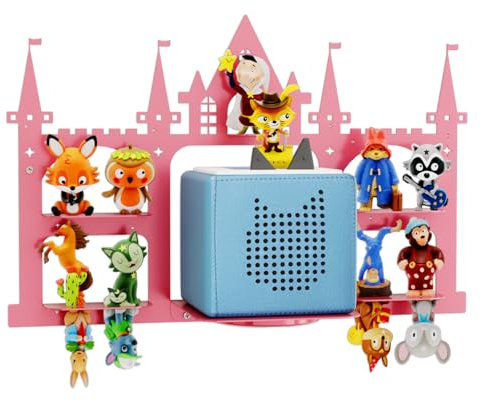 DUHARS Metal Wall Floating Shelf for Tonies & Tonies Box, Magnetic Shelf for 35 Characters, with Charger Station Holder, for Kids Room, Playroom Storage Shelves, Castle