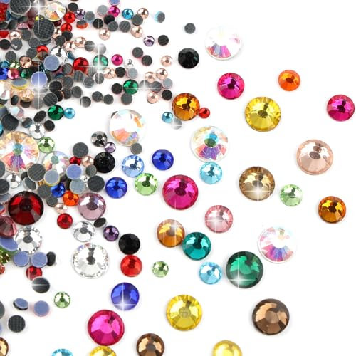 3000 Stück Hotfix Strasssteine für Textilien, 7 Größen Runde Bunte Glitzersteine, Kristall zum Basteln, Bunt Strasssteine Selbstklebend für Nagel Kunst Kleidung DIY Handwerk (Mischfarbe)