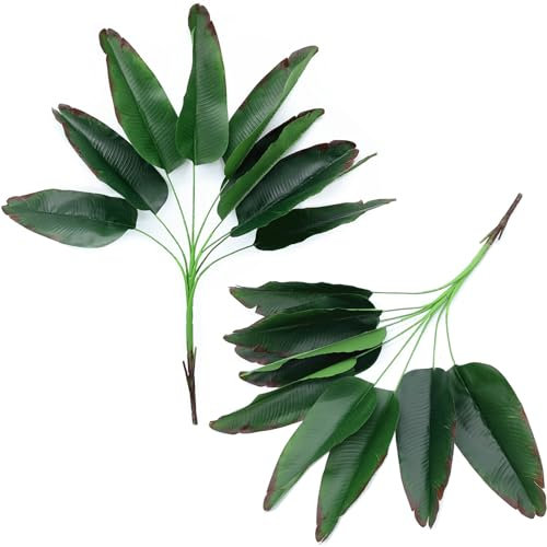 Artificial Banana Tree Fake Bird of Paradise Plant 30 Inch, Tropical Monstera Plants Big Leaves Faux Palm fall Greenery Shrubs Indoor Outdoor Home Garden Office Farmhouse Verandah Wedding Decor 2 Pack