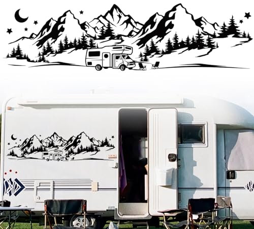 Auto Aufkleber Berg, Wohnmobil Aufkleber Camper Autoaufkleber, Car Sticker, Heckscheibenaufkleber Auto, Vinyl Wasserdicht Dekoration Aufklebers für SUV LKW Wohnwagen, Schwarz, 100×28cm