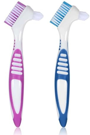 2 Pcs Denture Brush Set, Portable Retainer Cleaning Toothbrush with Double Bristle Head, Ideal for Cleaning False Teeth, Mouth Guards, and Retainers, Easy Oral Appliance Care for Daily Use