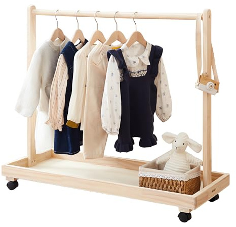Baby Clothing Rack for Toddler, Pets Hanging Clothes Stand with Wheels | Children's Floor Simple Clothes Hat Rack for Storage Clothes, Dolls and Shoes (80*40*88cm)