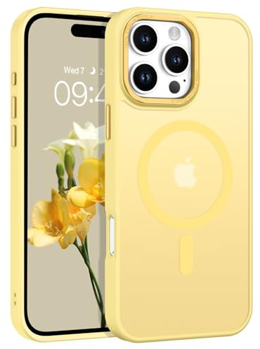 YINLAI für iPhone 16 Pro Hülle Kompatibel mit MagSafe,Handyhülle Magnetische Translucent Matte Stoßfest Kratzfest Rückseite Cover Case Schutzhülle für iPhone 16 Pro 6.3,Gelb