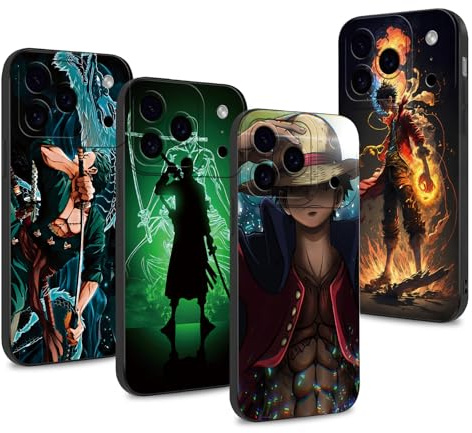 PBNDJVG 4 Stück Handyhülle für iPhone 17 pro max Hülle 6.9'' Anime Luffy Zoro Gear 5 Sun God Nika Manga Muster Design Case Kameraschutz Schutzhülle TPU Silikon Weich Ultra Dünn- 02