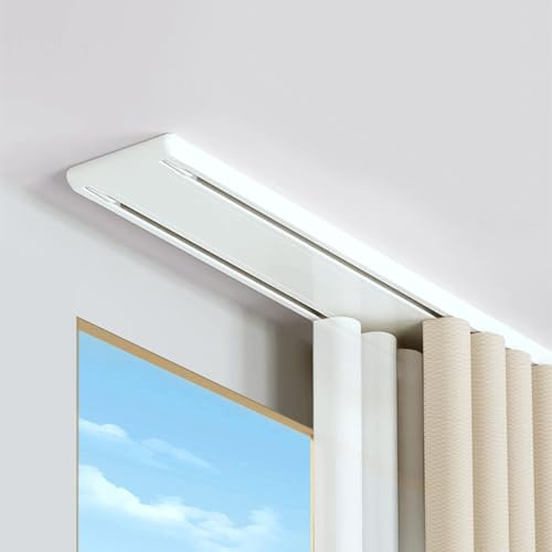 Rail Rideaux Plafond Double,Silencieuse Double Rail Rideaux Plafond(100 cm) | Tringle à Rideaux à Rails à Double Rangée, Double Rails de Rideaux Rideau Rai Plafond, pour Salon, Chambre à Coucher, Blanc