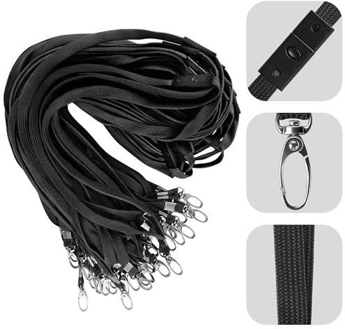 Oaioya 50 Stück Schlüsselband mit Sicherheitsverschluss, 45cm Lanyards mit Swivel Schließe für ID Ausweishalter Namensschilder, Baumwolle Umhängeband für Büro, Schule, Krankenhäuse (Schwarz)