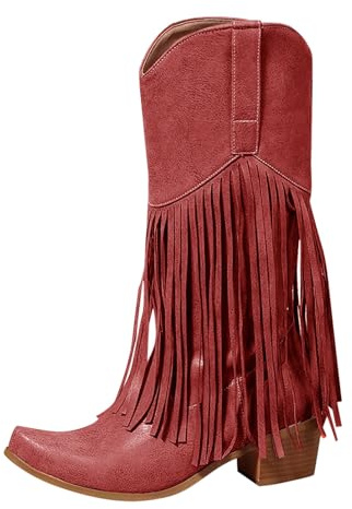 Stivali Invernali,Stivali Donna Invernali Casual Western Scarpe di Media Altezza Cowboy Stivaletto con Plateau Lunghi Texani Stivaletti con Ghetta Risvolto
