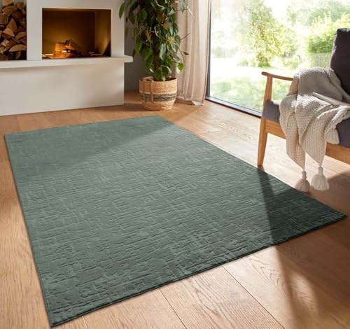 Taracarpet Kurzflor Boho Vintage Teppich waschbar, pflegeleicht geeignet für Wohnzimmer, Schlafzimmer und Kinderzimmer Kinderteppich auch als Badematte Badzimmerteppich Grün Vintage 120x170 cm