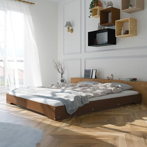smartwood Bett 160x200 cm mit Lattenrost, Holz, Braun, TILA 7 | Bettgestell, Doppelbett aus FSC-Kiefernsperrholz, Belastbar bis 300 kg, Einfache Montage, abgerundete Kanten, Skandinavisch