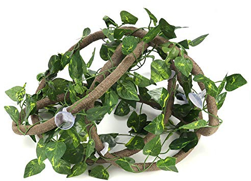 Cufaee Plantes de vignes de Reptiles pour Terrarium, 3 vignes en rotin de 9,84 Pieds, Branche grimpante avec Feuilles, décor de réservoir pour Serpents, Dragons barbus, Geckos (Grand rotin de 3