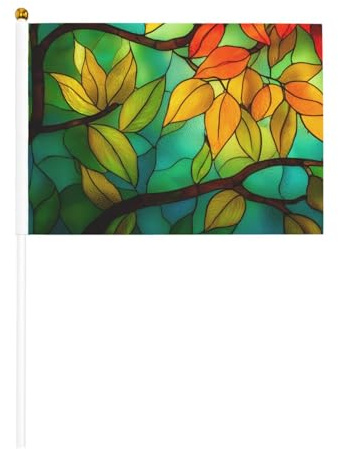 Kleine Handflaggen mit grünem Blatt, gelb, blau, rot, Buntglas, Mini-Flaggen auf Stab, für Partys, Teamaktivitäten, Paraden, Urlaubsdekoration, 10 Stück