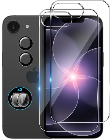Rückseite Schutzfolie für iPhone 17e/16e für Panzerglas, 9H Displayschutz | Schutzfolie(2) & Kamera Schutzfolie(2), Ultra-HD Panzerfolie, Anti-Kratz Panzer Schutz Glas