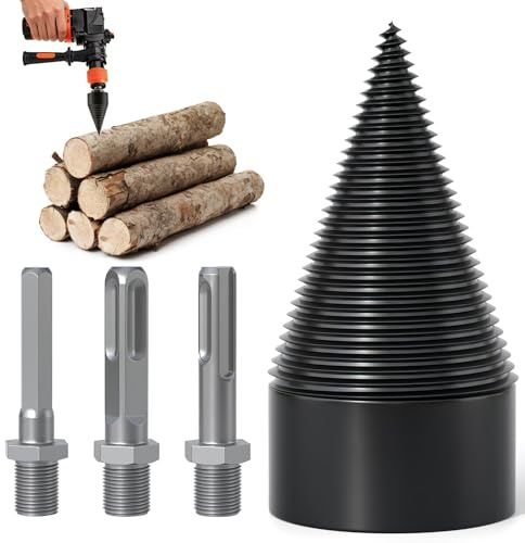 SilverChry Foret Fendre Bois de 32 mm avec 3 Queues, Cone Fendeur de Bois, Mèche Fendre leBois, Cône Fileté, Foret Fendeur Buche, Cône de Perçage et de Fendage, pour Fendage du Bois et Travaux Forest