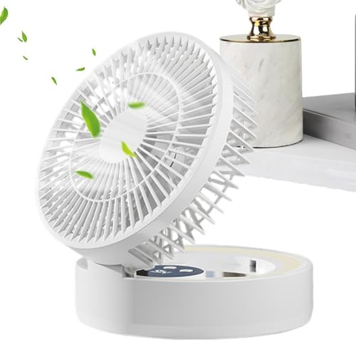 Quiet Desk Fan | Foldable 5 Speeds USB Ventilator | Built-in LED Light and Makeup Mirror Folding Timer Function Silent Desk Fan - for Dormitory Bedroom Tent Bathroom Kitchen Workshop