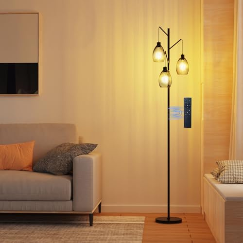 Industrial Floor Lamp for Living Room, 183cm Tall Dimmable Standing Lamp with 3 LED Bulbs, Remote & Touch Control, Adjustable 2700K–4500K, Black Floor Lamp for Bedroom Office