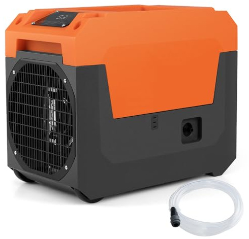 HOMFME 60L/Day Commercial Dehumidifier, 24H Timer Industrial Compressor Dehumidifier with Auto Defrost, Handle, Wheels, Drain Hose & Protection System, Home Basements Air Dryer, Up to 200㎡ (Orange)