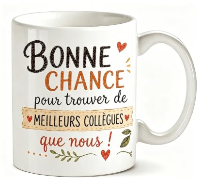 Cadeau collègue de travail femme cadeau collègue pour femme au bureau – Mug personnalisé Bonne Chance – Design drôle élégant et intemporel – Céramique blanche robuste pratique – 1 tasse
