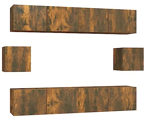 SKTQYQO Ensemble meuble TV 6 pièces chêne fumé bois multicouche | Design mural, porte pratique, grand espace, 4 pièces 80 x 30 x 30 cm, 2 pièces 30,5 x 30 x 30 cm