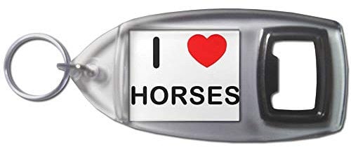 I Love Heart Horses - Plastic Bottle Opener Key Ring