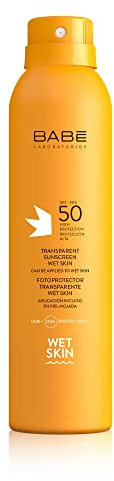 Laboratorios Babé Lichtschutzmittel, transparent, mit LSF 50, 200 ml, Sonnenschutz 50+, Sonnencreme für den Körper, wasserdicht, schnelle Absorption für alle Hauttypen, gegen Sonnenschäden