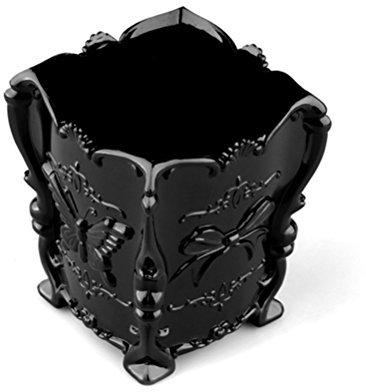 Acrylic Makeup Brush Container Cup Butterfly Carved Cosmetic Brush Pot Storage Holder Organizer (Black)