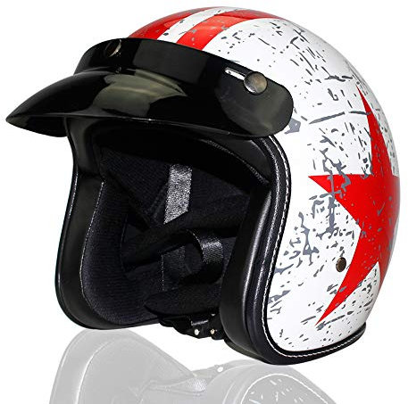 Woljay 3/4 Offener Sturzhelm, Helmet Motorrad-Helm Jet-Helm Scooter-Helm Halbhelme Adult Helm Flat mit Rebellen Rot Star Graphic (M)