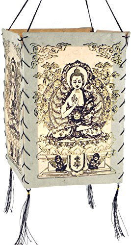GURU SHOP Lokta Papier Hänge Lampenschirm, Deckenleuchte aus Handgeschöpftem Papier - Buddha 2 Weiß, Lokta-Papier, 28x18x18 cm, Asiatische Lampenschirme aus Papier & Stoff