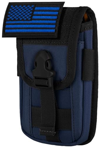 IronSeals Tactical Phone Holster Pouch, Tactical Smartphone Pouches Cellphone Case Molle Gadget Bag Molle Attachment Belt Holder Waist Bag for 4.7-6.9 with US Flag Patch for iPhone 16 Pro/15 Pro