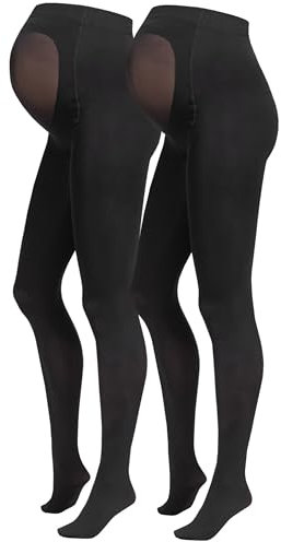 Herzmutter Collant opaques de Grossesse - Collants de Maternité noirs matt - Voile 80DEN - Certifié Oeko-Tex 100 - Lot de 2-1320 (L-XL, Noir | Avec pied | 2x)