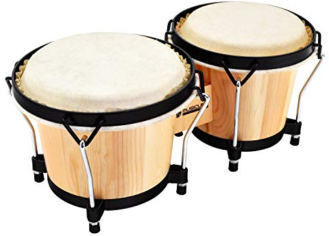 Musicube Bongo-Trommel-Set mit Stimmschlüssel, professionelles Holz-Percussionsinstrument für Anfänger, Erwachsene, Kinder (natürliche Haut)