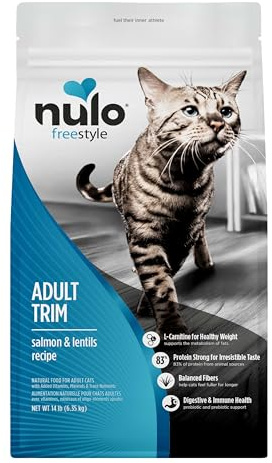 Nulo FreeStyle Adult Trim Dry Cat Food - Salmon & Lentils, High Protein, Grain Free, Weight Management Kibble with Probiotics & L-Carnitine, 14lb Bag