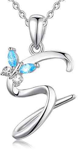EUDORA Harmony Ball Kette mit Buchstaben S Ketten für Damen Sterling Silber 925 Halskette mit Namen Schmetterling kette mit Zirkonia Alphabet Initialen S Anhänger Schmuck für Frauen Mama Geschenk